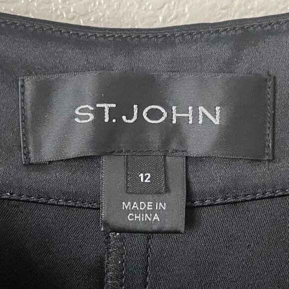 St. John Pants Womens Size 12 Black Satin Pleated High Rise Tapered Quiet Luxury - Picture 10 of 12